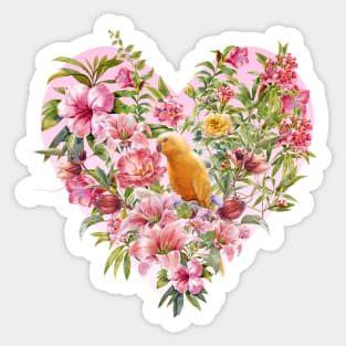 Pink Floral Heart with Yellow Parrot Sticker